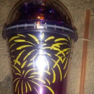 Starbucks Tumbler Acrylic 16oz Purple Lid Dome Glitter Firework